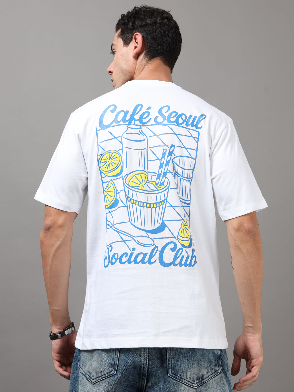 ARDEUR Men Printed Relaxed Fit Drop Shoulder T-Shirt - White