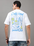 men's oversized t-shirt - ARDEUR Men Printed Relaxed Fit Drop Shoulder T-Shirt - White, close-up view