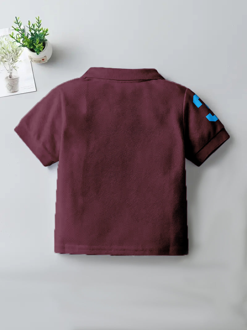 CODEZ Boys Maroon Embroidered Pique Polo Collar T-Shirt