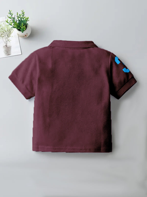 CODEZ Boys Maroon Embroidered Pique Polo Collar T-Shirt