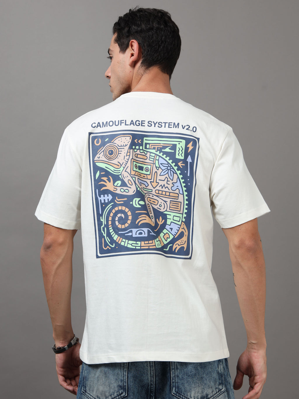 ARDEUR Men Graphic Printed Relaxed Fit Drop Shoulder T-Shirt - Off White
