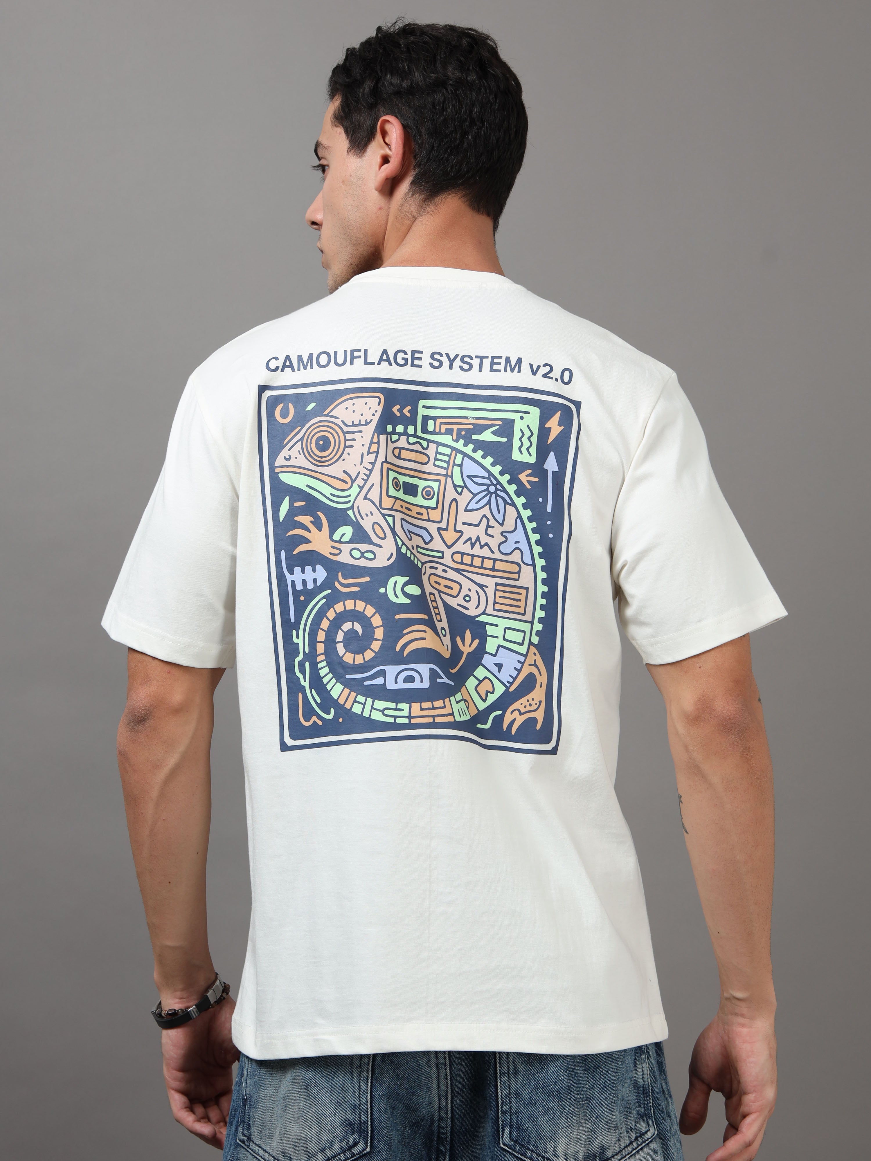 ARDEUR Men Graphic Printed Relaxed Fit Drop Shoulder T-Shirt - Off White