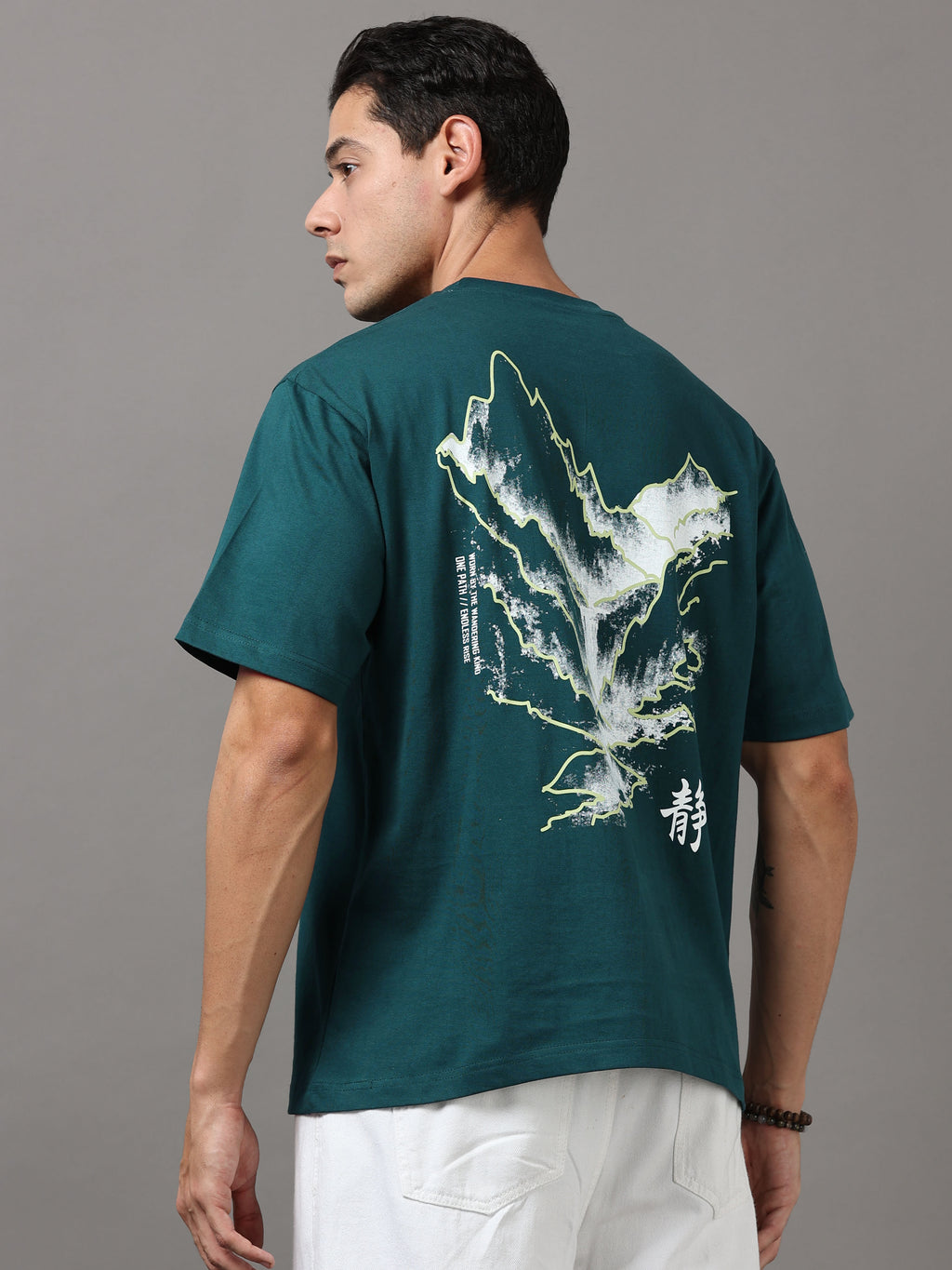 ARDEUR Men Printed Relaxed Fit Drop Shoulder T-Shirt - Bottle Green-3