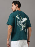 men's oversized t-shirt - ARDEUR Men Printed Relaxed Fit Drop Shoulder T-Shirt - Bottle Green-3, styling view