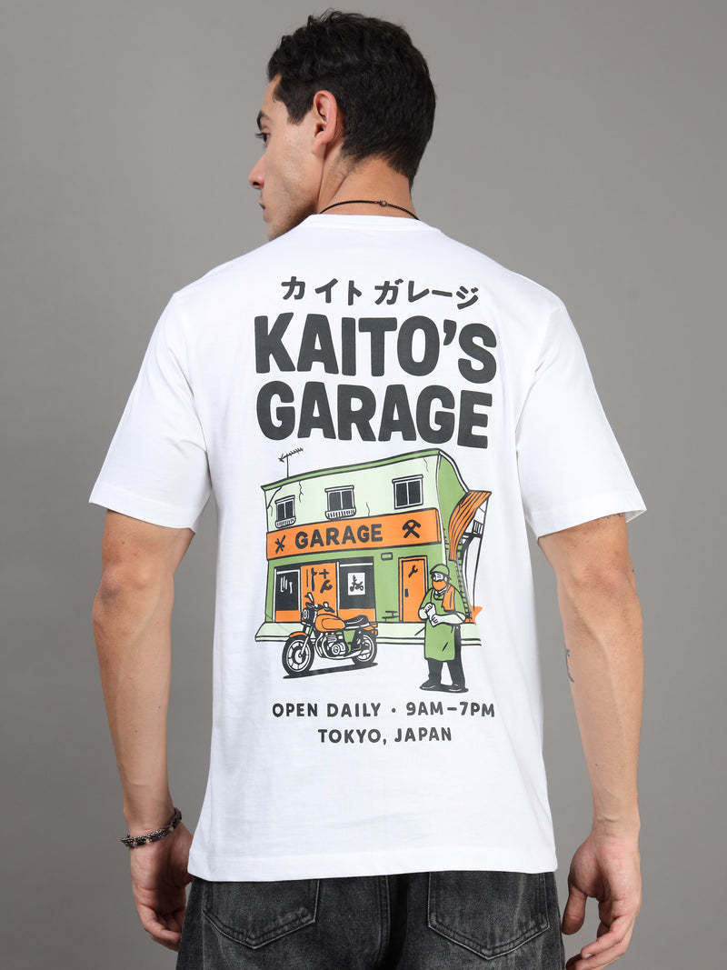 men's oversized t-shirt - ARDEUR Men Graphic Printed Relaxed Fit Drop Shoulder T-Shirt - White-2, close-up view