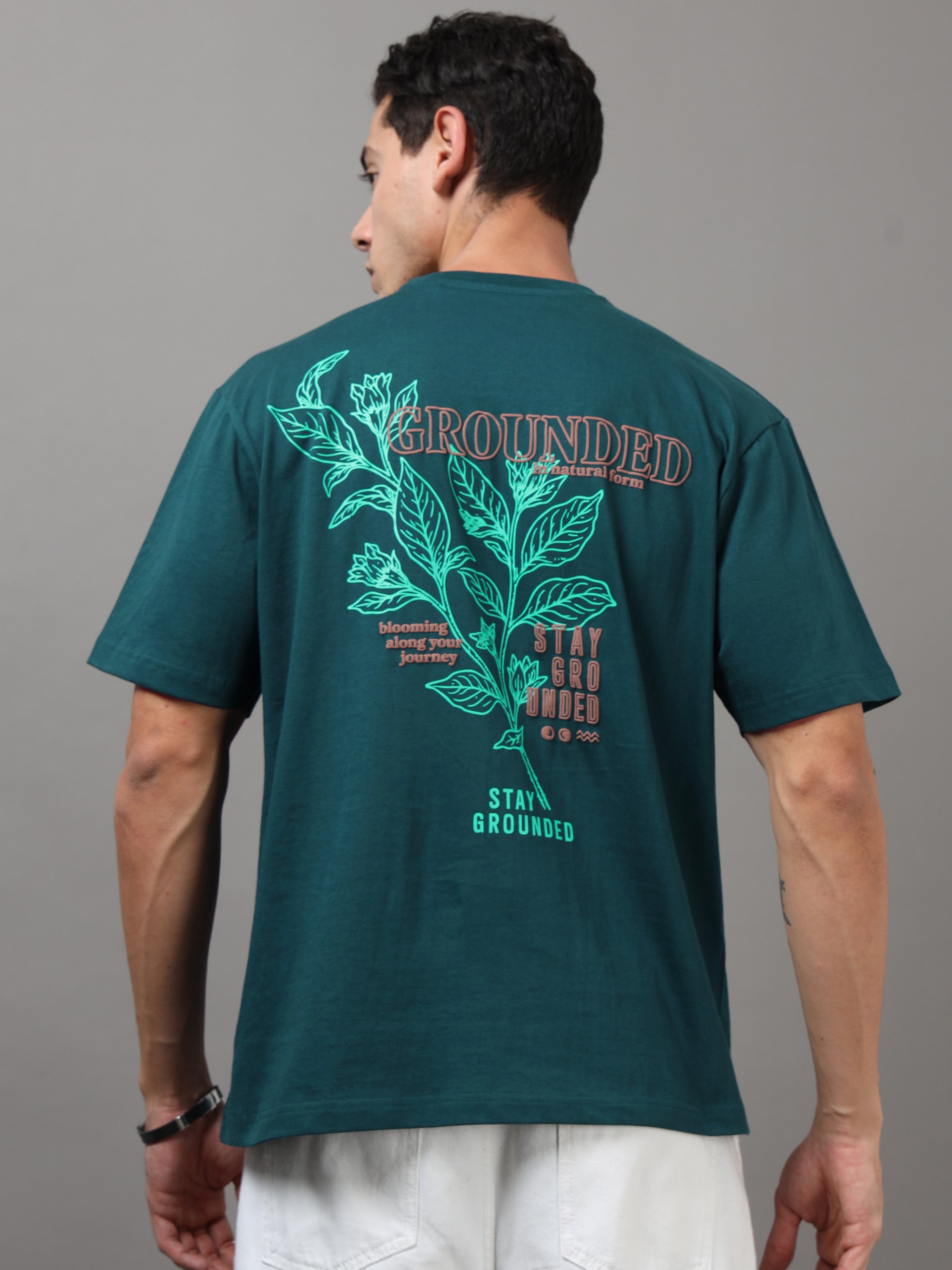 ARDEUR Men Printed Relaxed Fit Drop Shoulder T-Shirt - Bottle Green-2