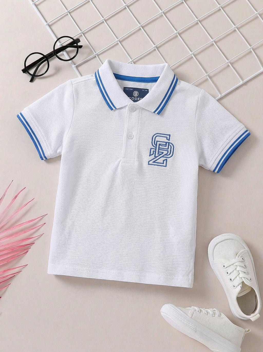 CODEZ Boys Regular Fit Polo T-Shirt (White)