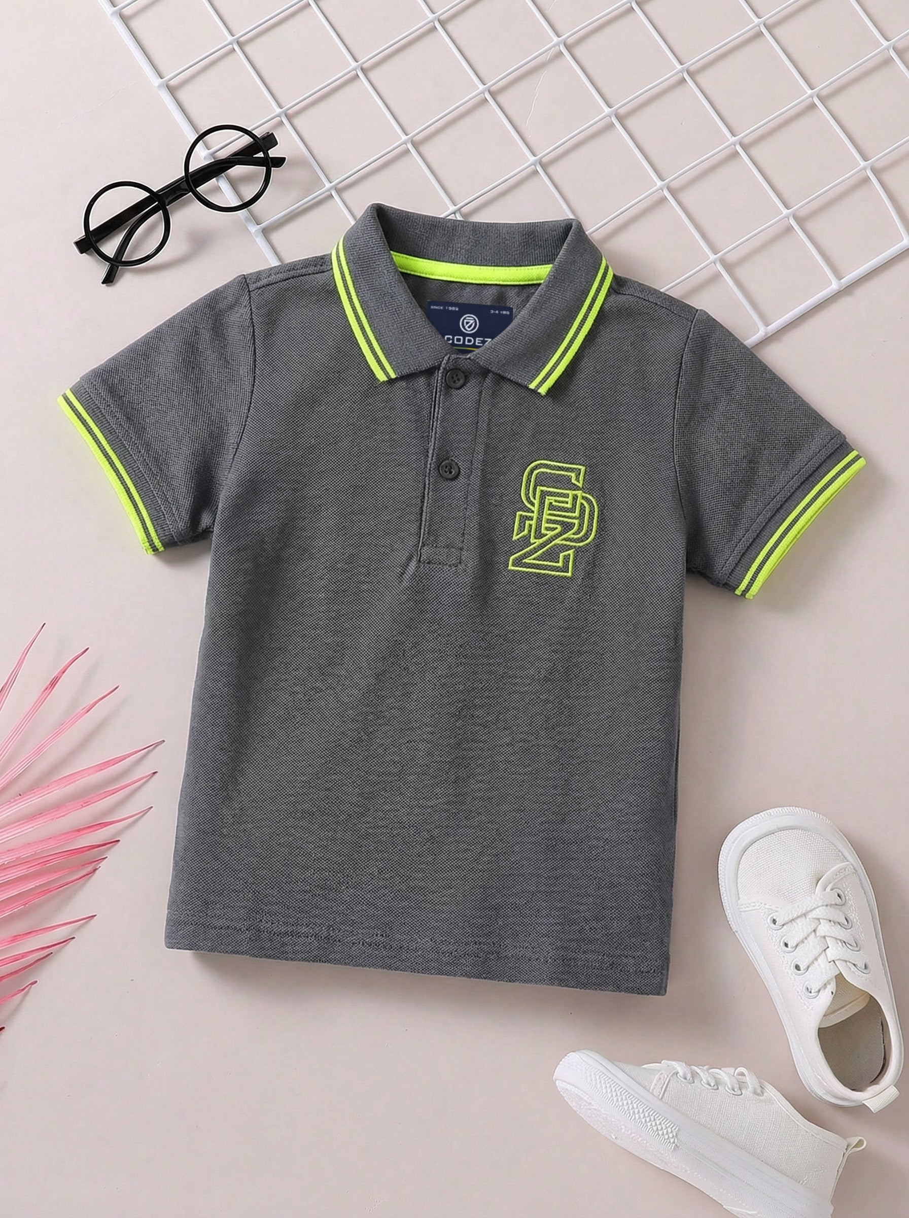 CODEZ Boys Regular Fit Polo T-Shirt (Steel Grey)