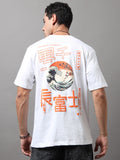 men's oversized t-shirt - ARDEUR Men Graphic Printed Relaxed Fit Drop Shoulder T-Shirt - White, styling view