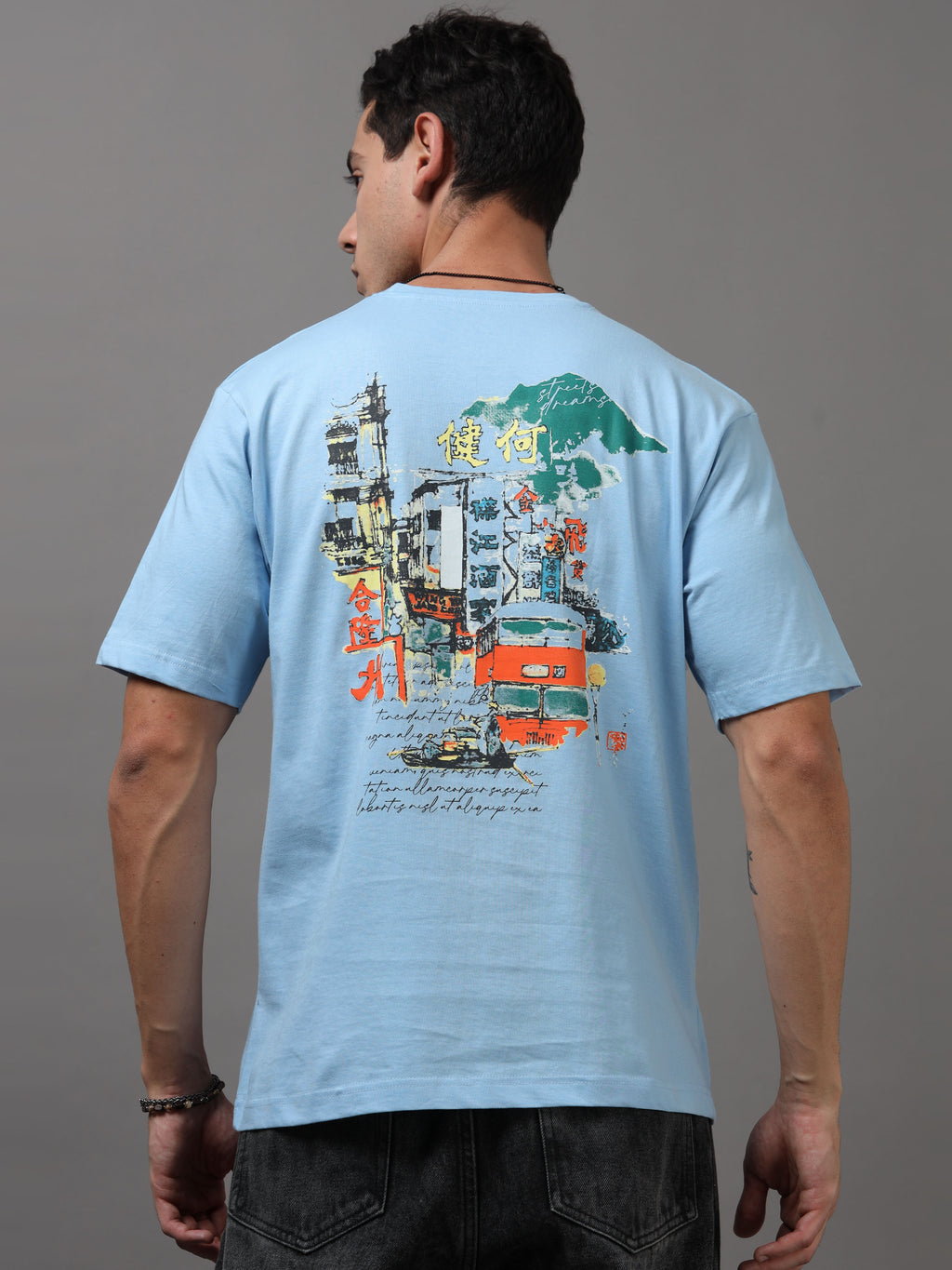 ARDEUR Men Graphic Printed Relaxed Fit Drop Shoulder T-Shirt - Sky Blue-2