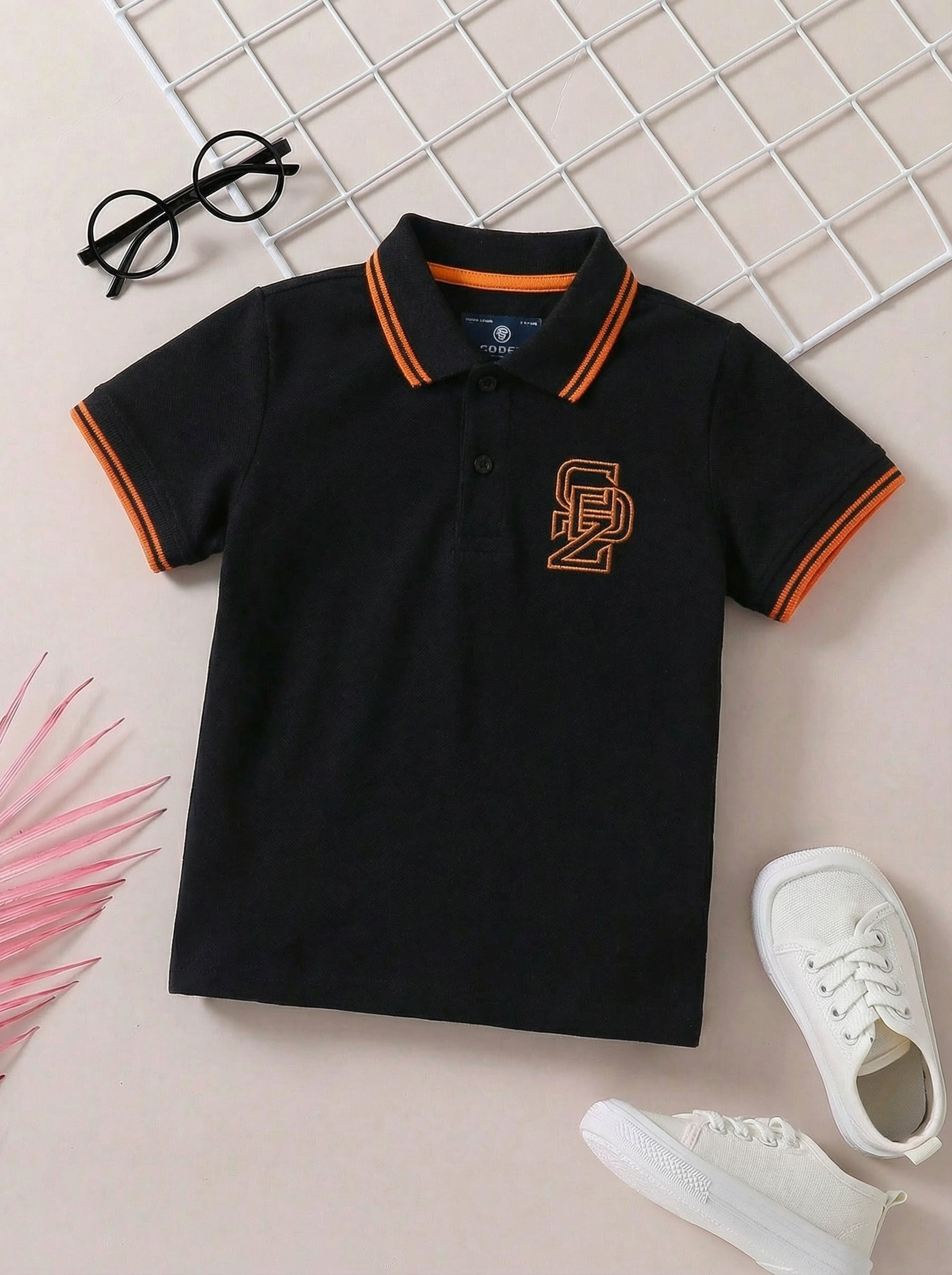CODEZ Boys Regular Fit Polo T-Shirt (Black)