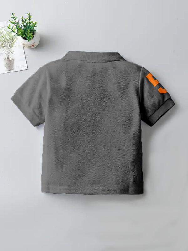 CODEZ Boys Steel Grey Embroidered Pique Polo Collar T-Shirt