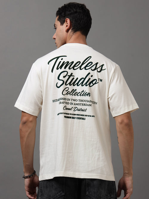 men's oversized t-shirt - ARDEUR Men Graphic Printed Relaxed Fit Drop Shoulder T-Shirt - Off White-3, close-up view