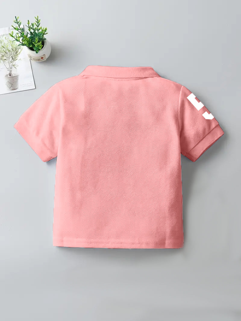 CODEZ Boys Peach Embroidered Pique Polo Collar T-Shirt
