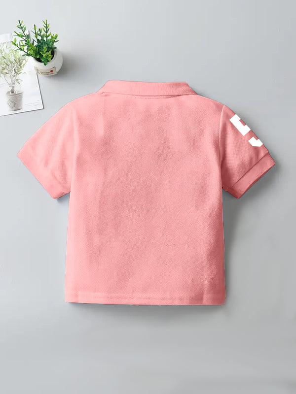 CODEZ Boys Peach Embroidered Pique Polo Collar T-Shirt