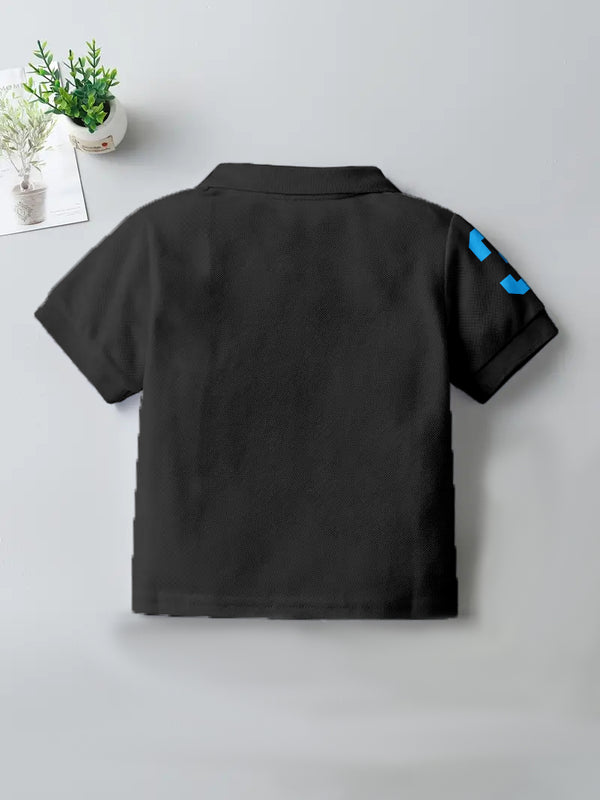 CODEZ Boys Black Embroidered Pique Polo Collar T-Shirt
