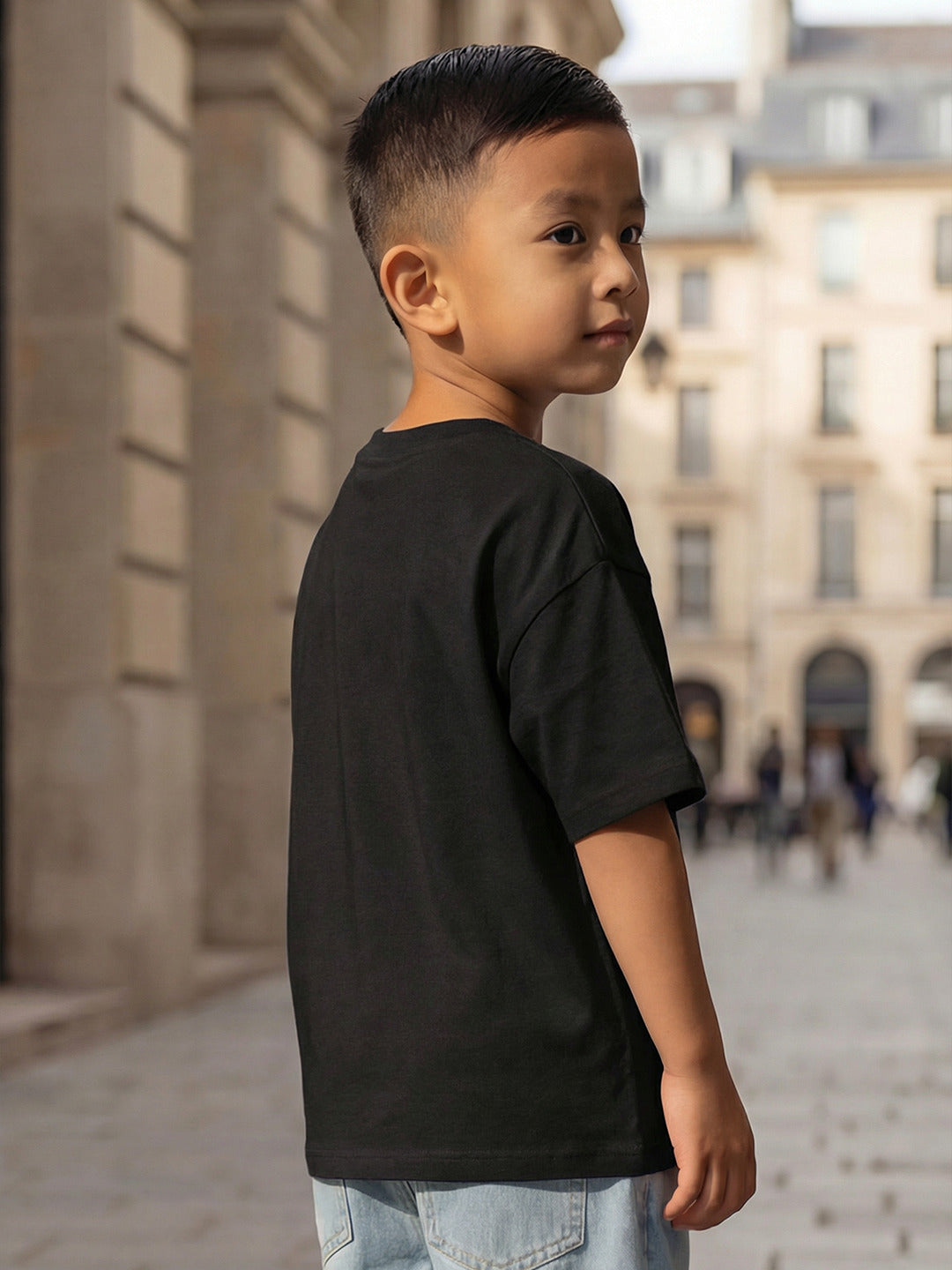 boys oversized t-shirt - CODEZ Boys' Black-2 Graphic Print Relaxed Fit Drop Shoulder T-Shirt, back view
