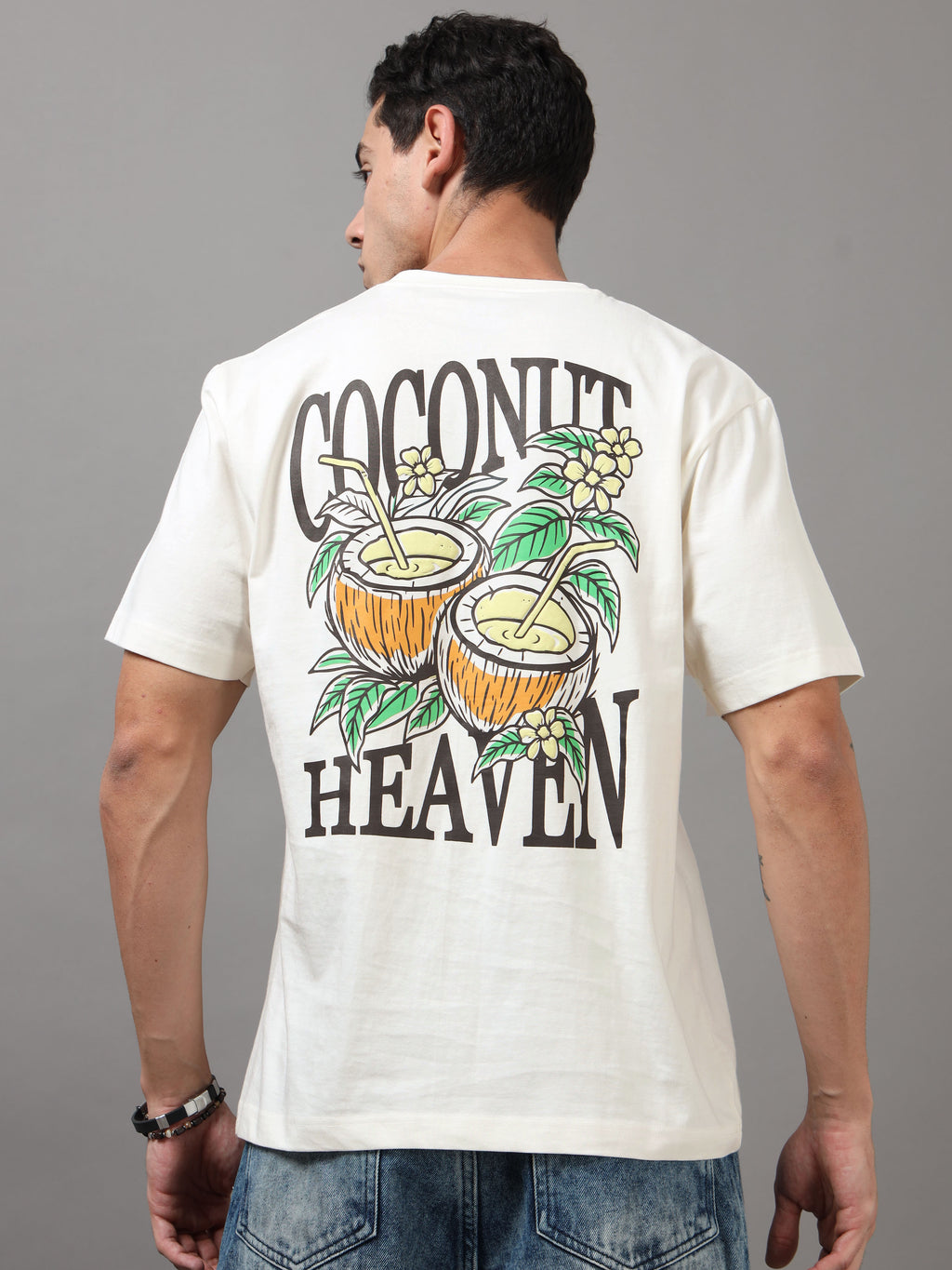 ARDEUR Men Printed Relaxed Fit Drop Shoulder T-Shirt - Off White