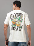 men's oversized t-shirt - ARDEUR Men Printed Relaxed Fit Drop Shoulder T-Shirt - Off White, close-up view
