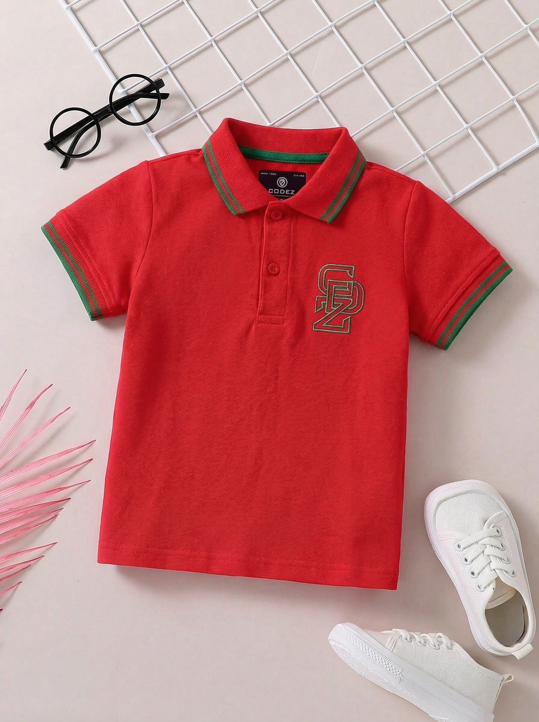 CODEZ Boys Regular Fit Polo T-Shirt (Red)