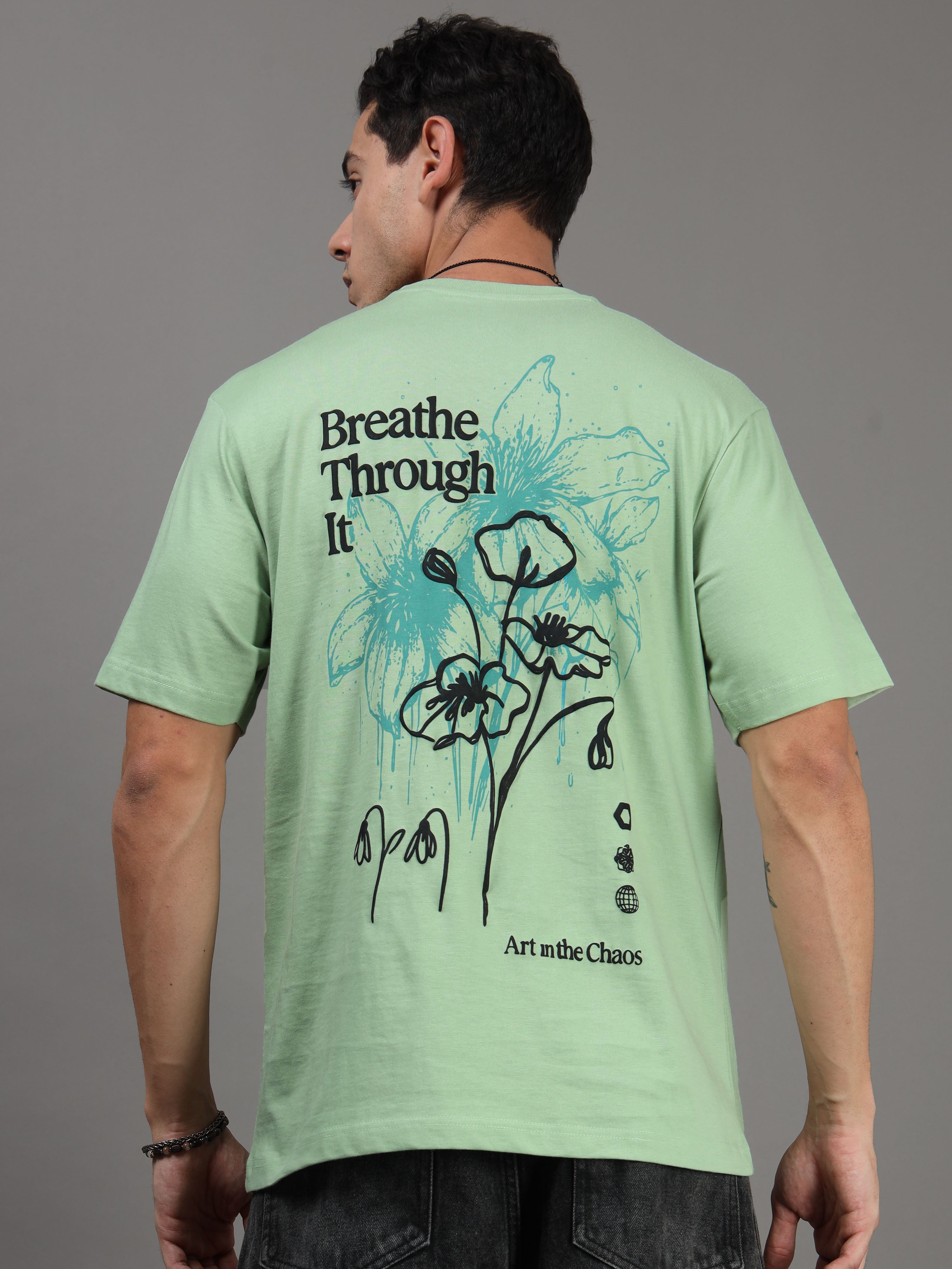ARDEUR Men Graphic Printed Relaxed Fit Drop Shoulder T-Shirt - Light Green-2