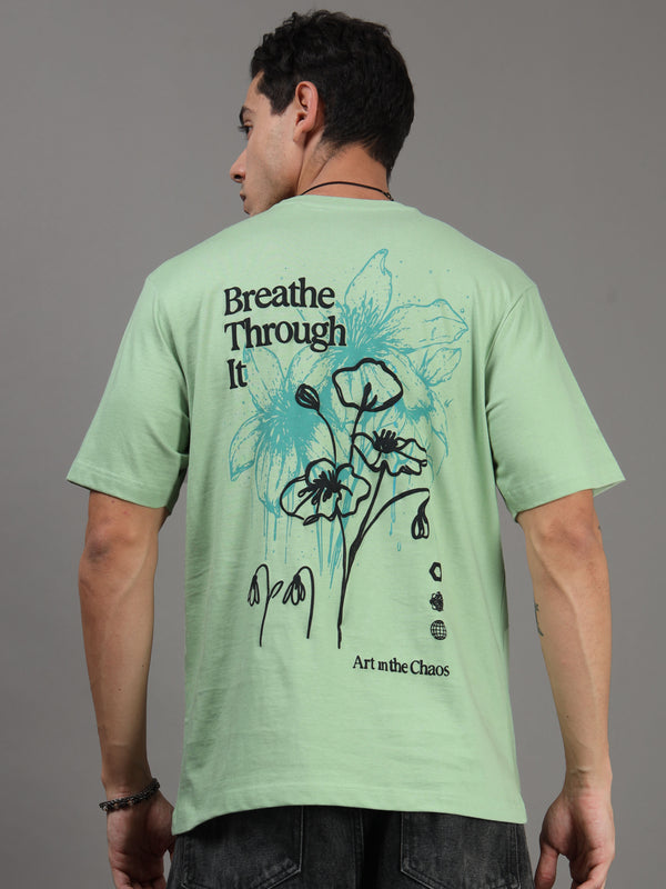ARDEUR Men Graphic Printed Relaxed Fit Drop Shoulder T-Shirt - Light Green-2