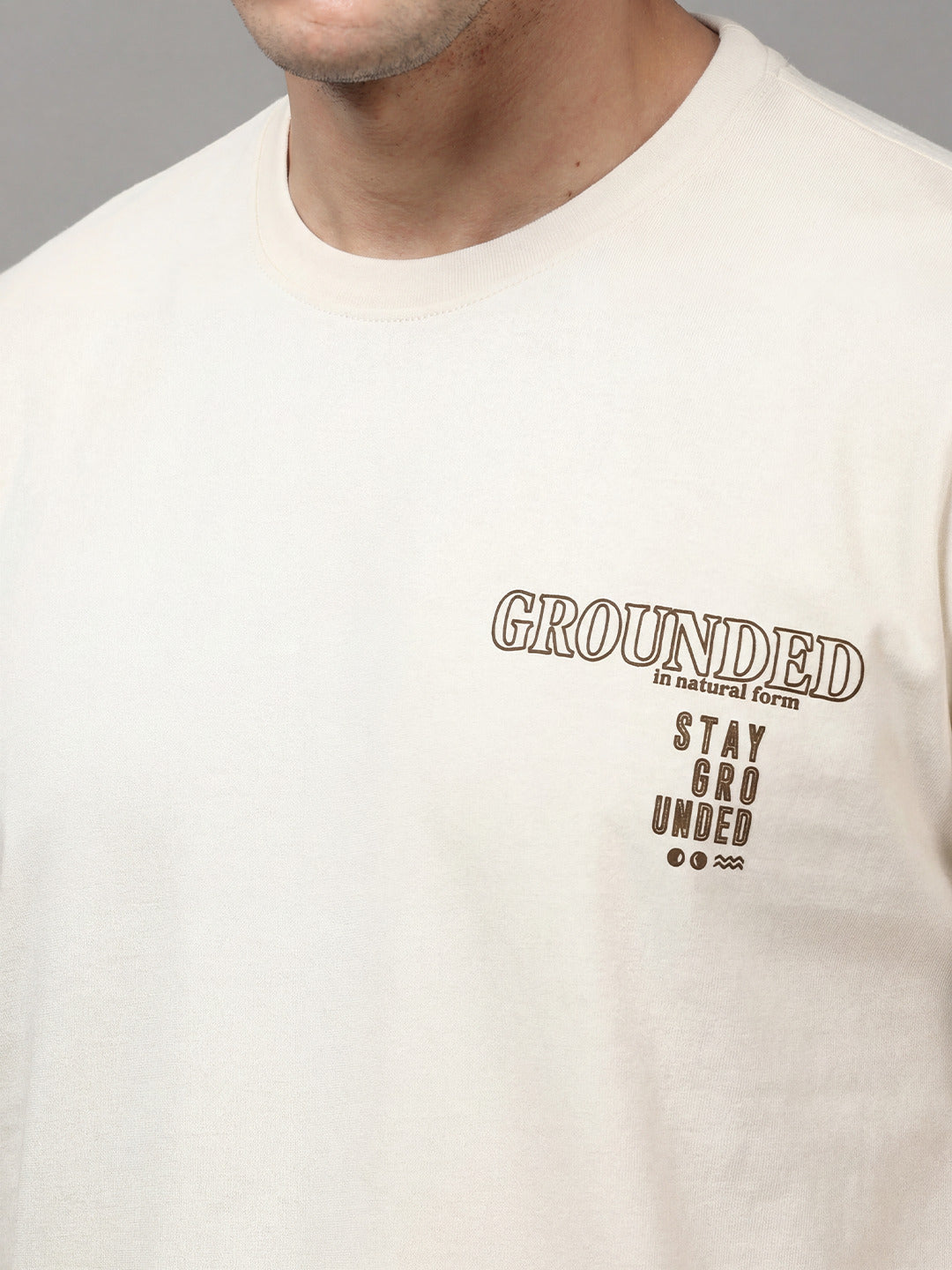 ARDEUR Men Printed Relaxed Fit Drop Shoulder T-Shirt - Off White-3