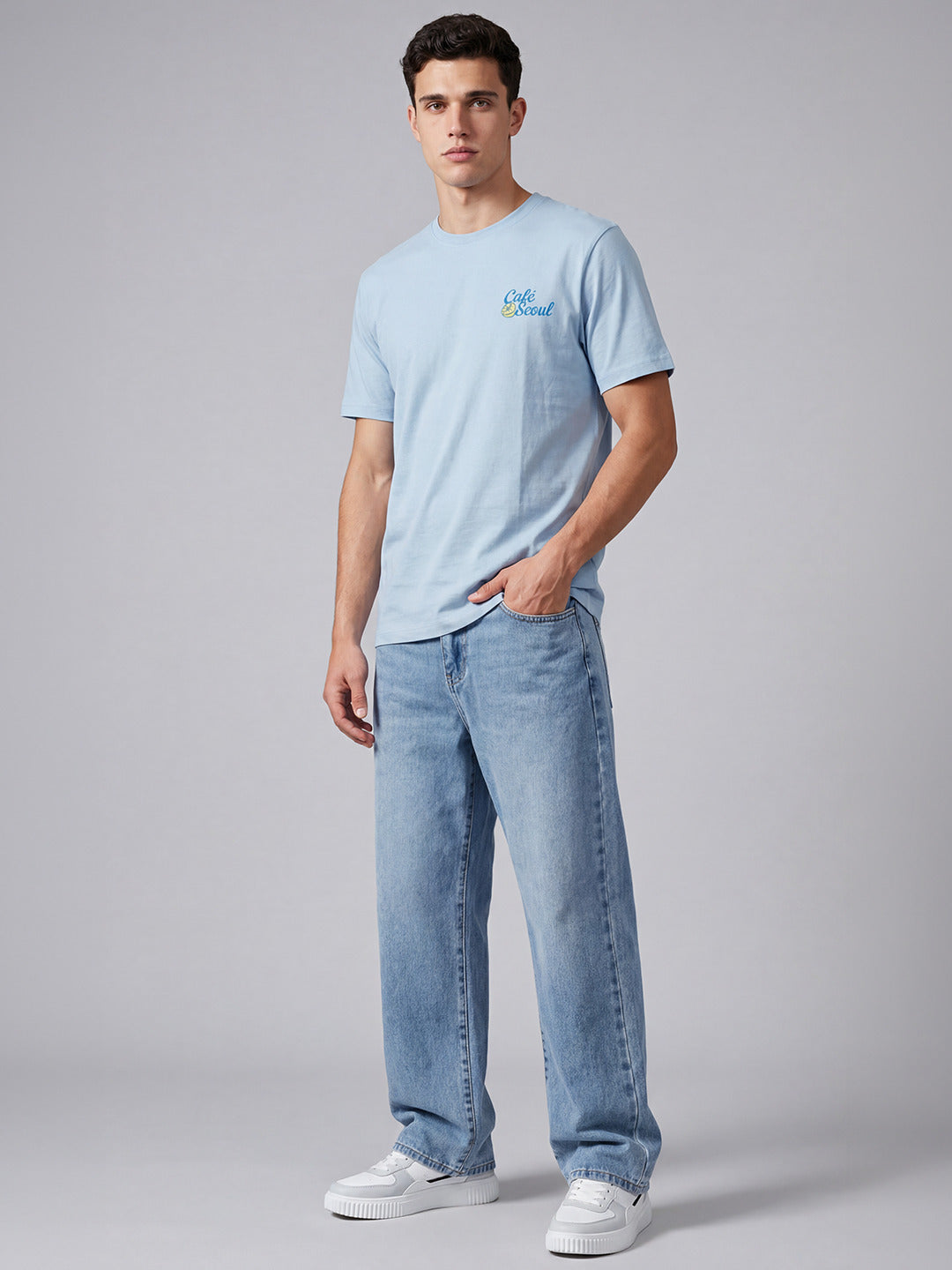 ARDEUR Men Printed Relaxed Fit Drop Shoulder T-Shirt - Sky Blue-2