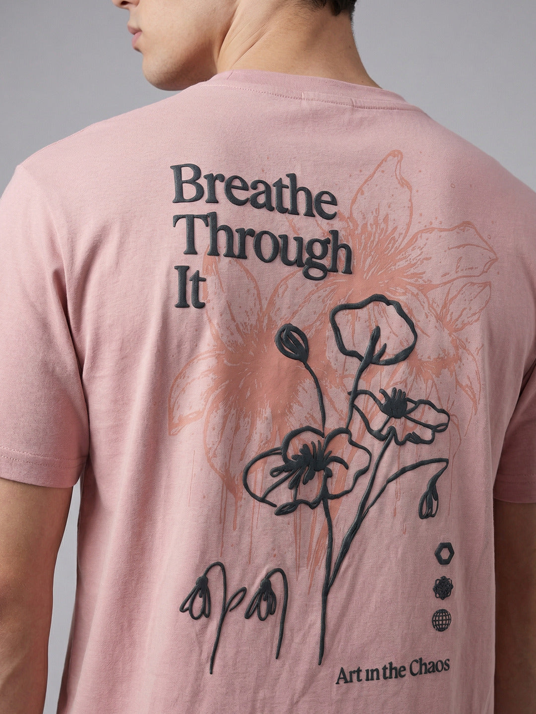 ARDEUR Men Graphic Printed Relaxed Fit Drop Shoulder T-Shirt - Pop Pink-2