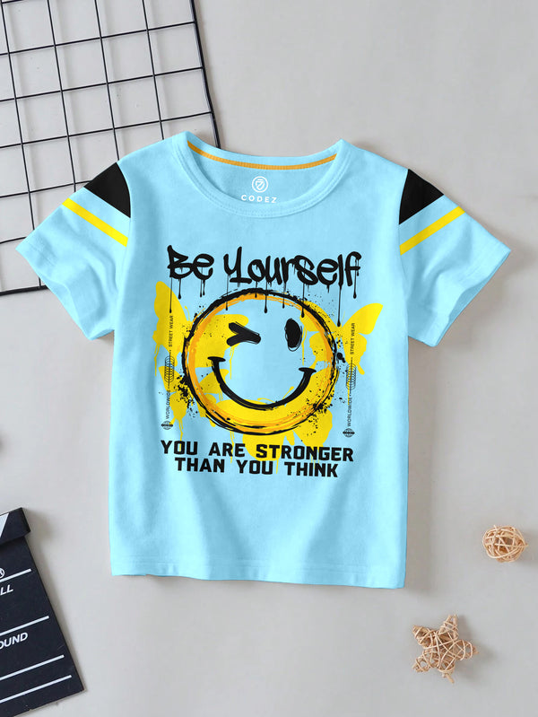CODEZ Boys Sky Blue Round Neck Printed Tshirts