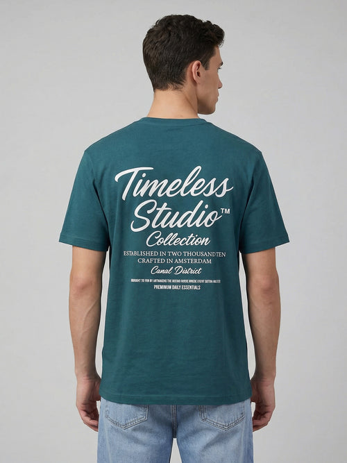 ARDEUR Men Graphic Printed Relaxed Fit Drop Shoulder T-Shirt - Bottle Green-2