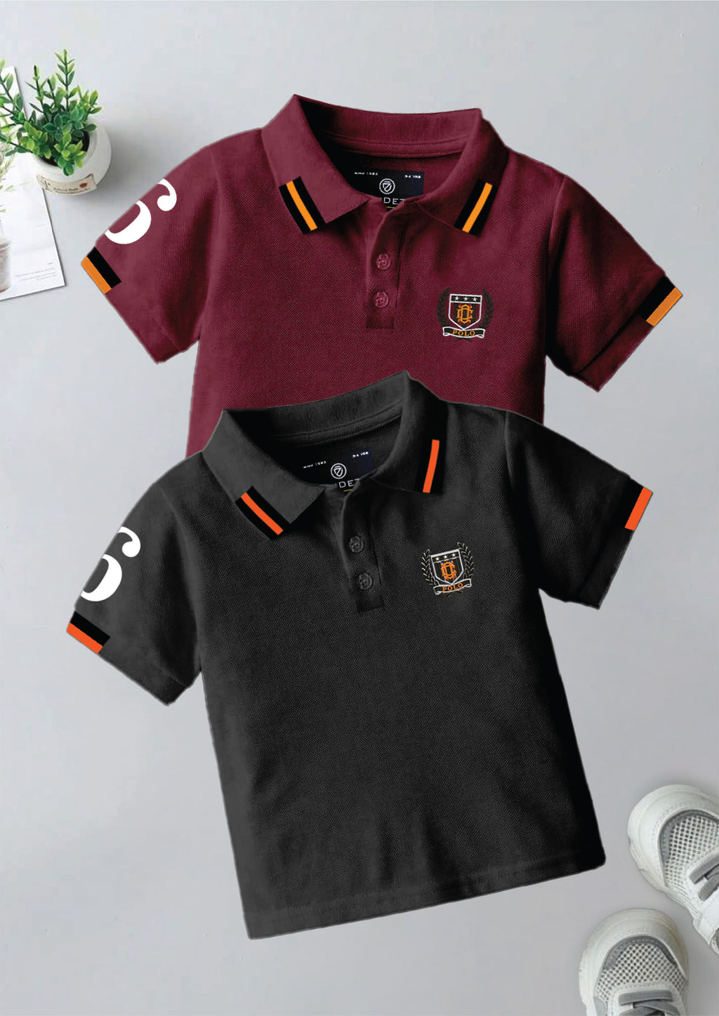 CODEZ Boys Pack Of 2 Self Design Embroidered Polo Tshirts