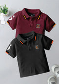 CODEZ Boys Pack Of 2 Self Design Embroidered Polo Tshirts