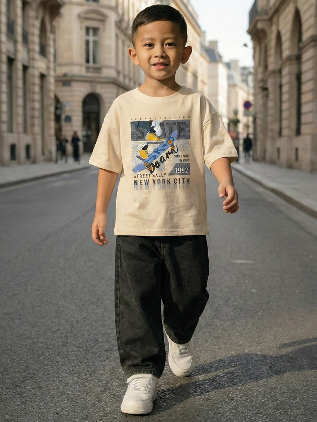 CODEZ Boys Light Yellow Graphic Print Relaxed Fit Drop Shoulder T-Shirt