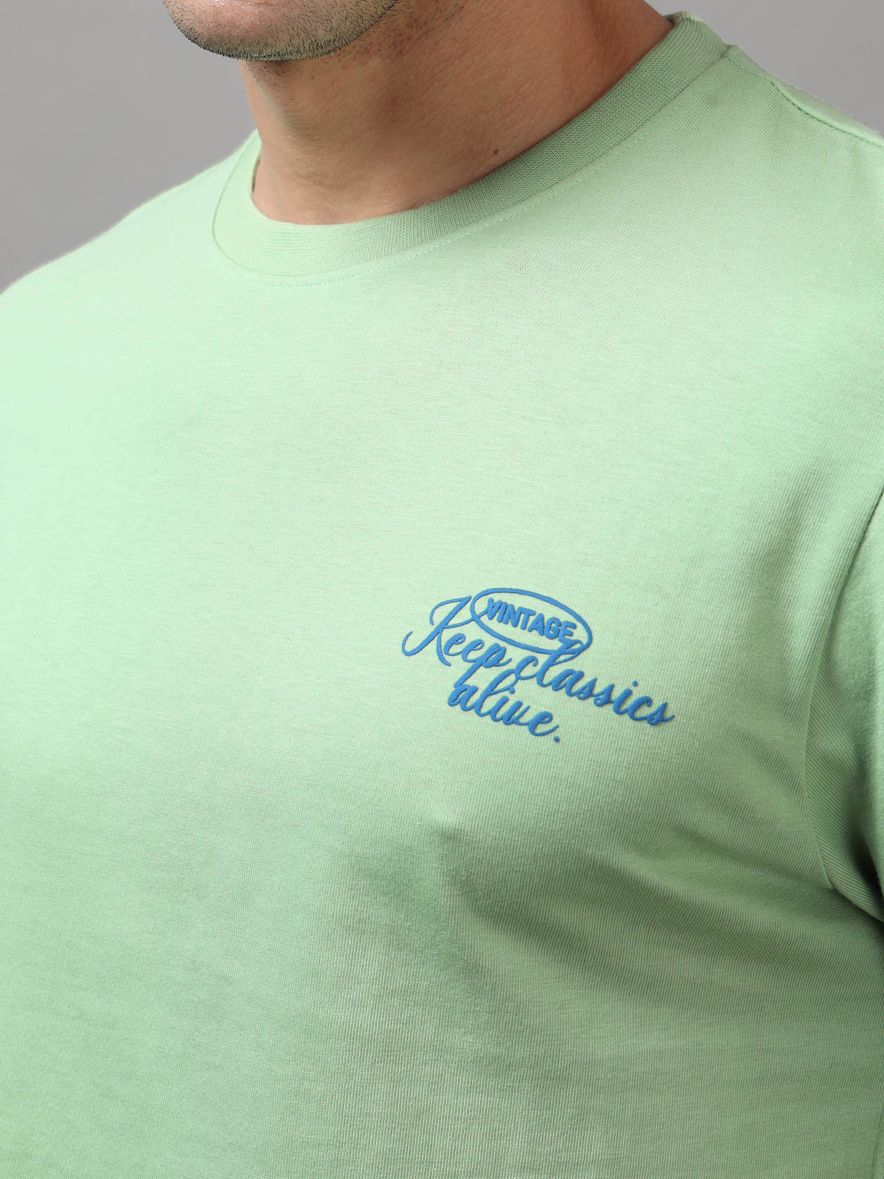 ARDEUR Men Graphic Printed Relaxed Fit Drop Shoulder T-Shirt - Light Green