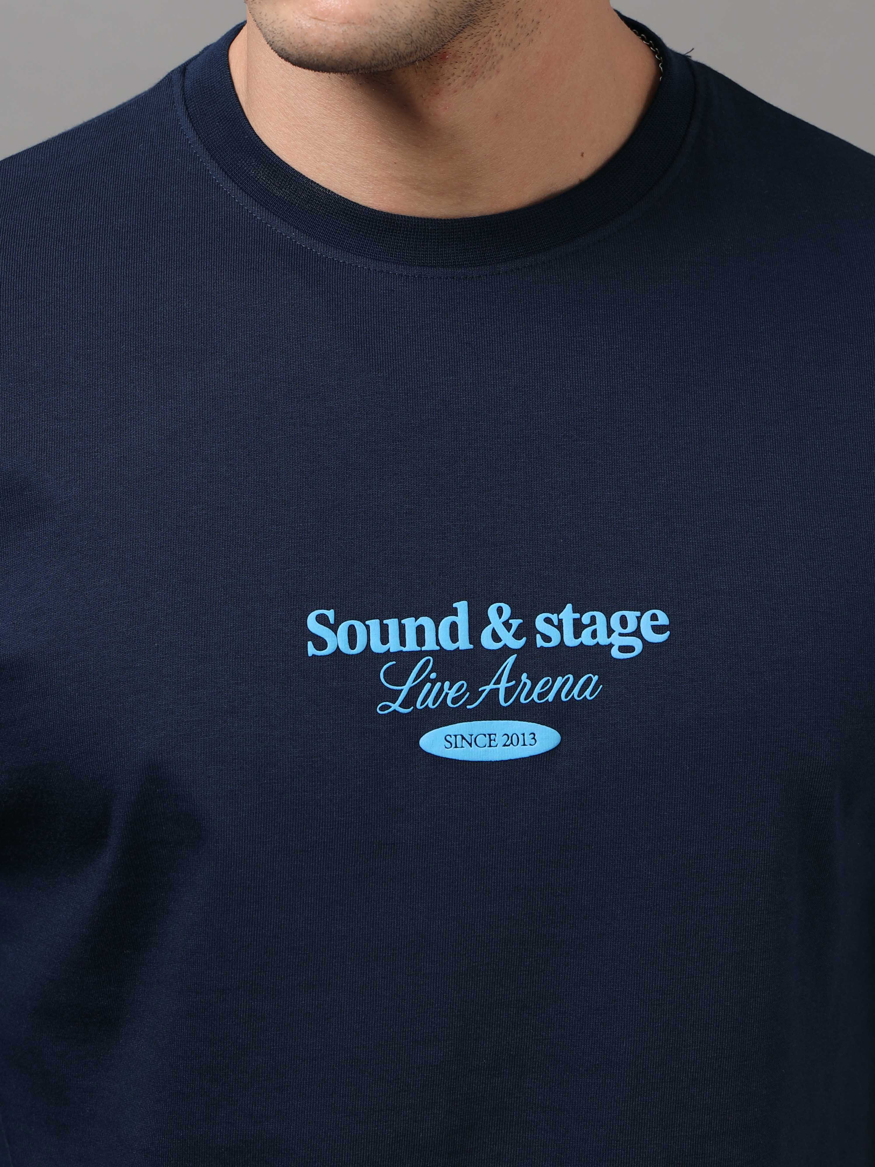 ARDEUR Men Graphic Printed Relaxed Fit Drop Shoulder T-Shirt - Navy