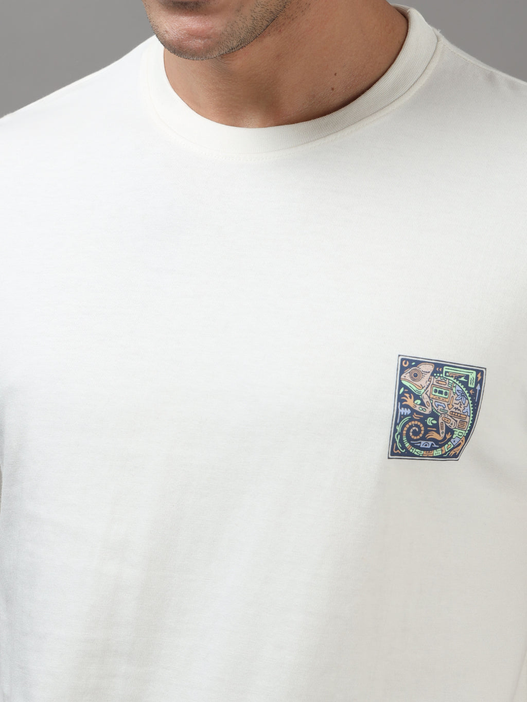 ARDEUR Men Graphic Printed Relaxed Fit Drop Shoulder T-Shirt - Off White