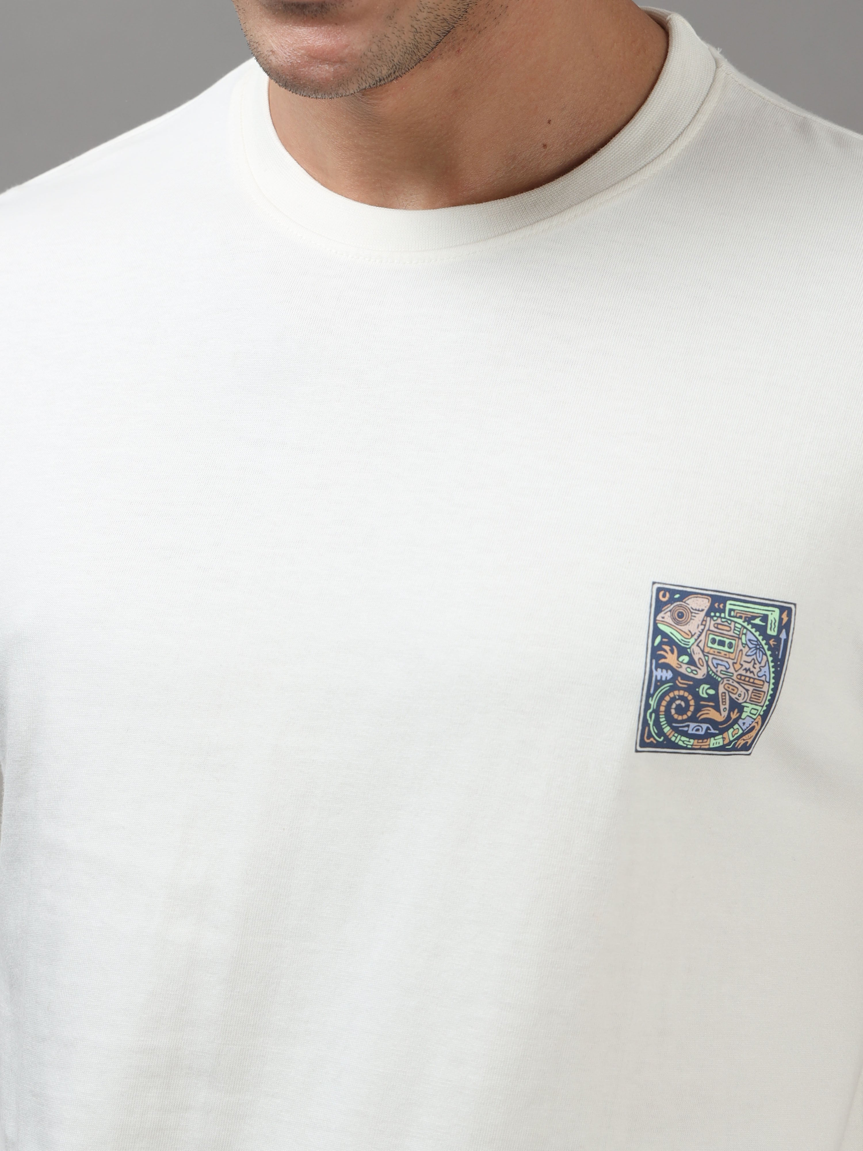 ARDEUR Men Graphic Printed Relaxed Fit Drop Shoulder T-Shirt - Off White