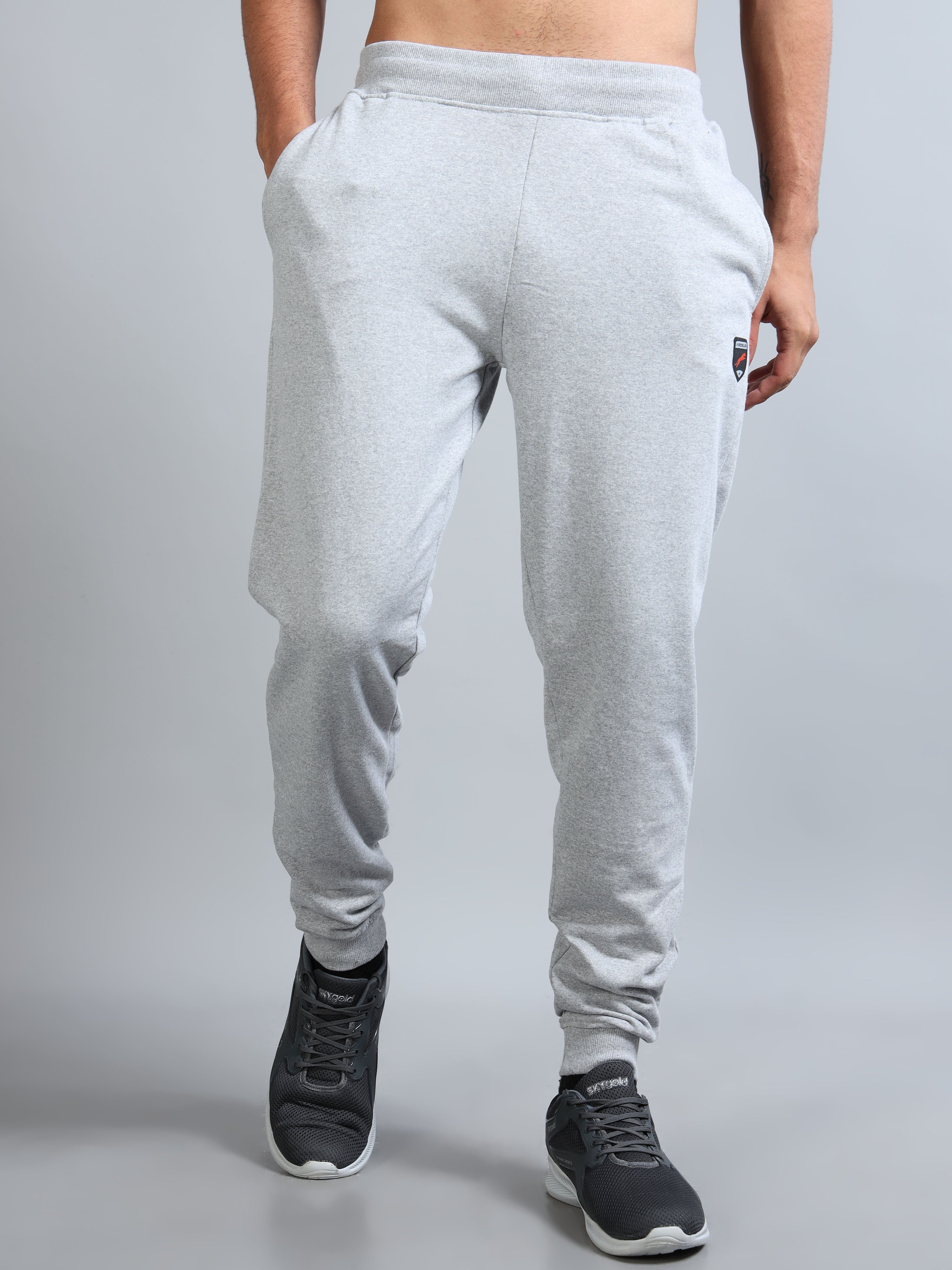 ARDEUR ZEAL IN YOU Men Grey Melange Self Design Mid-Rise Joggers