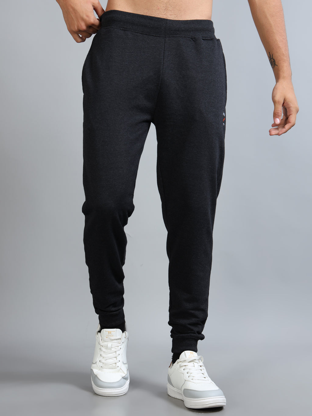 ARDEUR ZEAL IN YOU Men Charcoal Self Design Mid-Rise Joggers