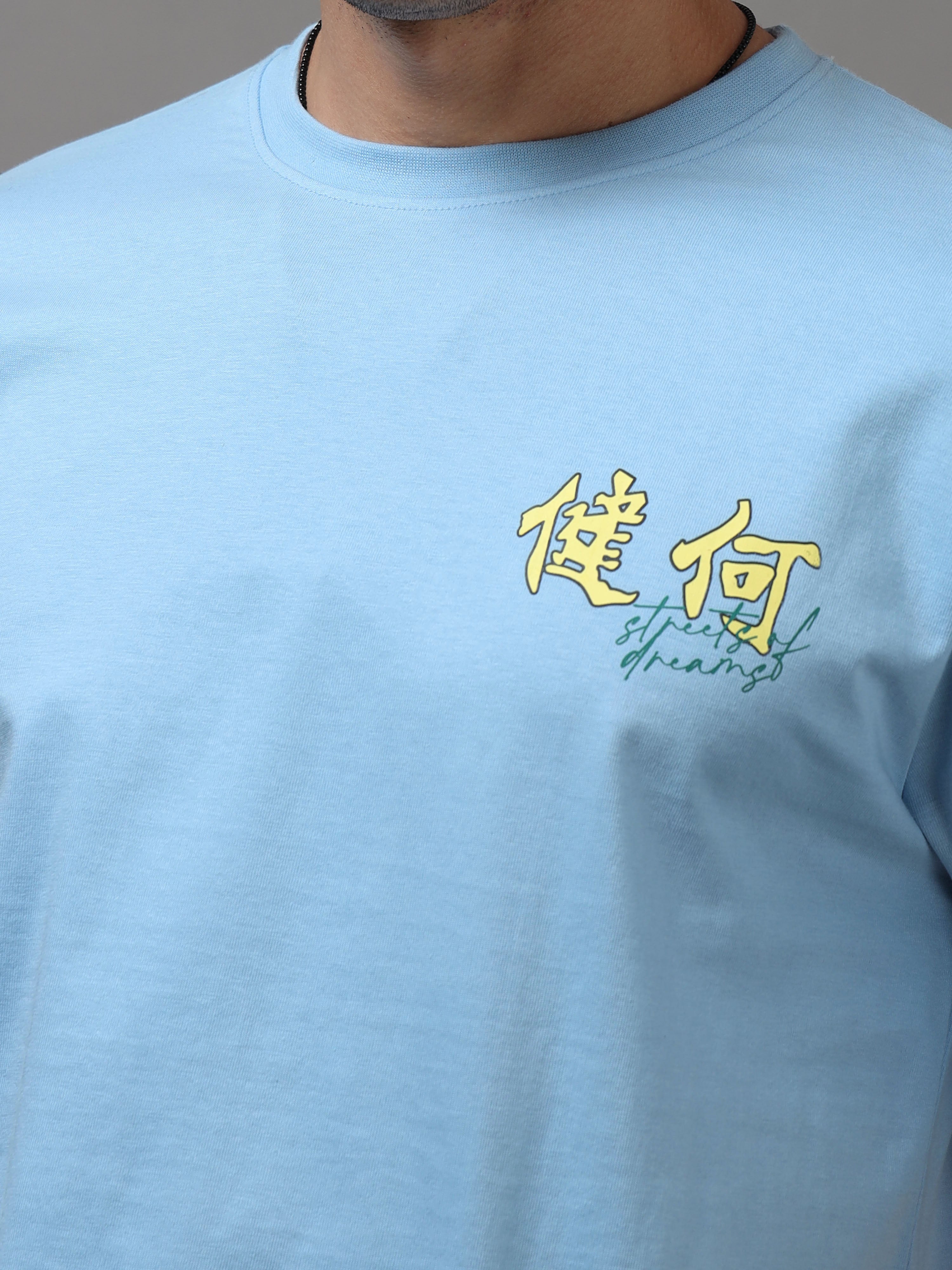 ARDEUR Men Graphic Printed Relaxed Fit Drop Shoulder T-Shirt - Sky Blue-2