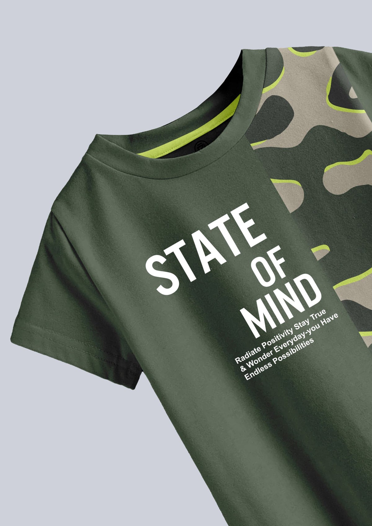 boys printed t-shirt - CODEZ Boys' Olive Round Neck Printed T-Shirts, side view
