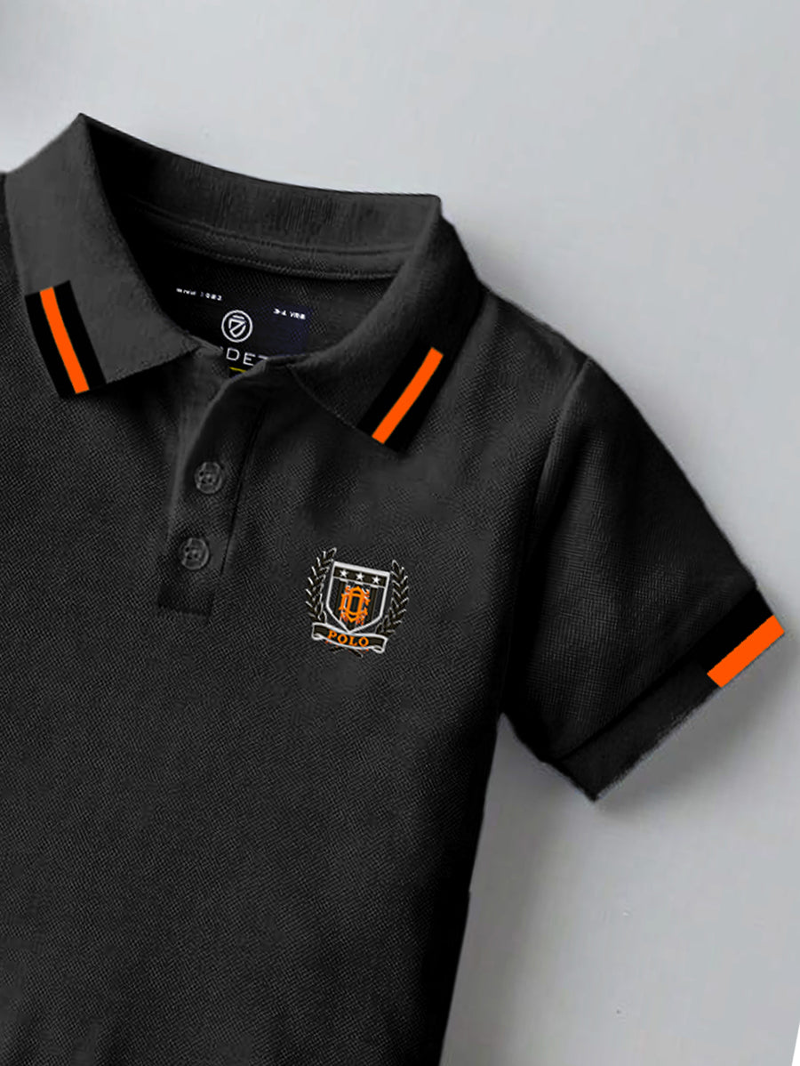 CODEZ Boys Regular Fit Pique Polo T-Shirt (Black)