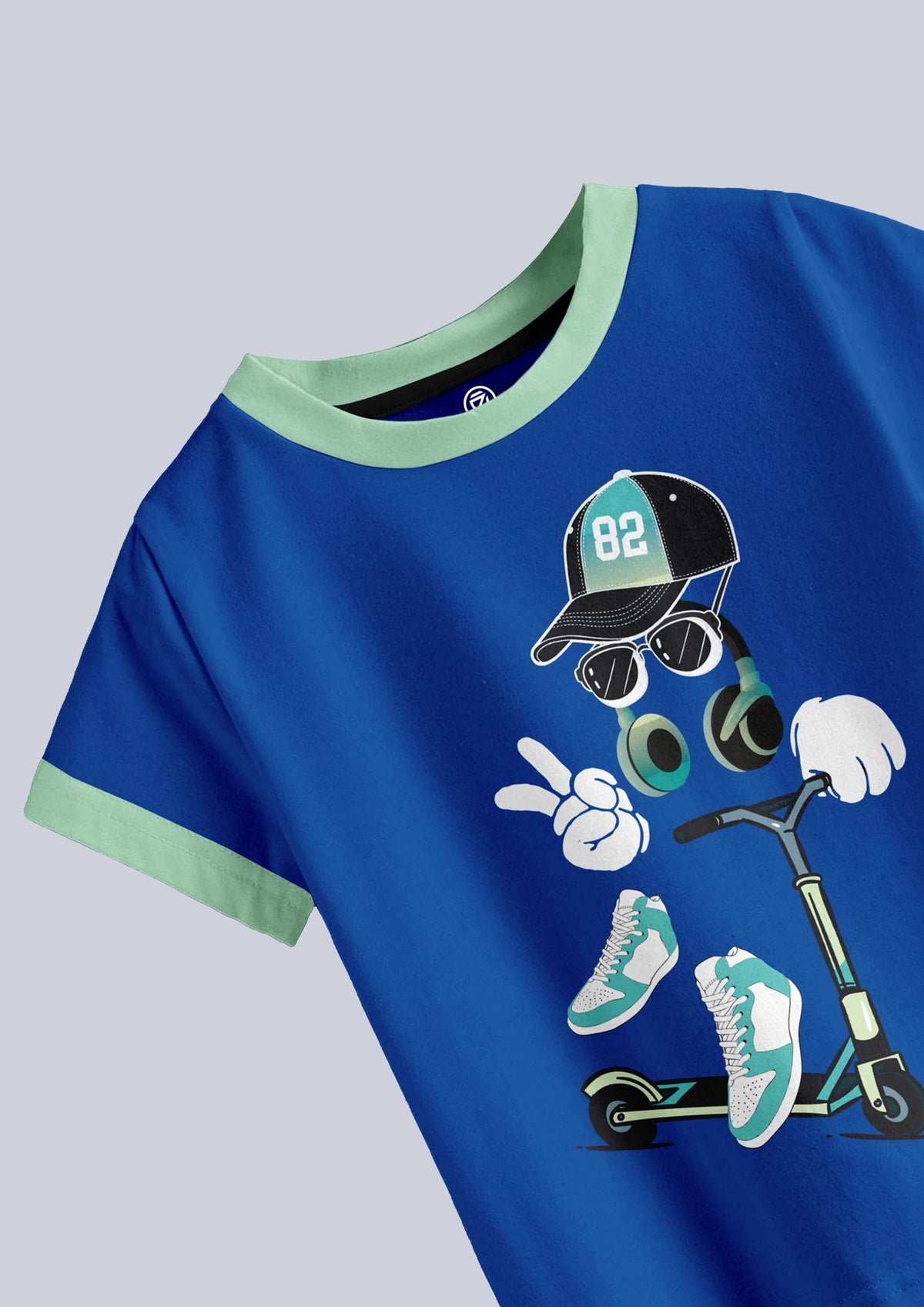 boys printed t-shirt - CODEZ Boys' Classic Blue Round Neck Printed T-Shirts, side view