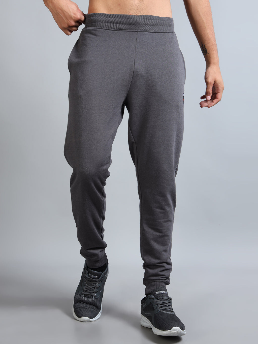 ARDEUR ZEAL IN YOU Men Steel Grey Self Design Mid-Rise Joggers