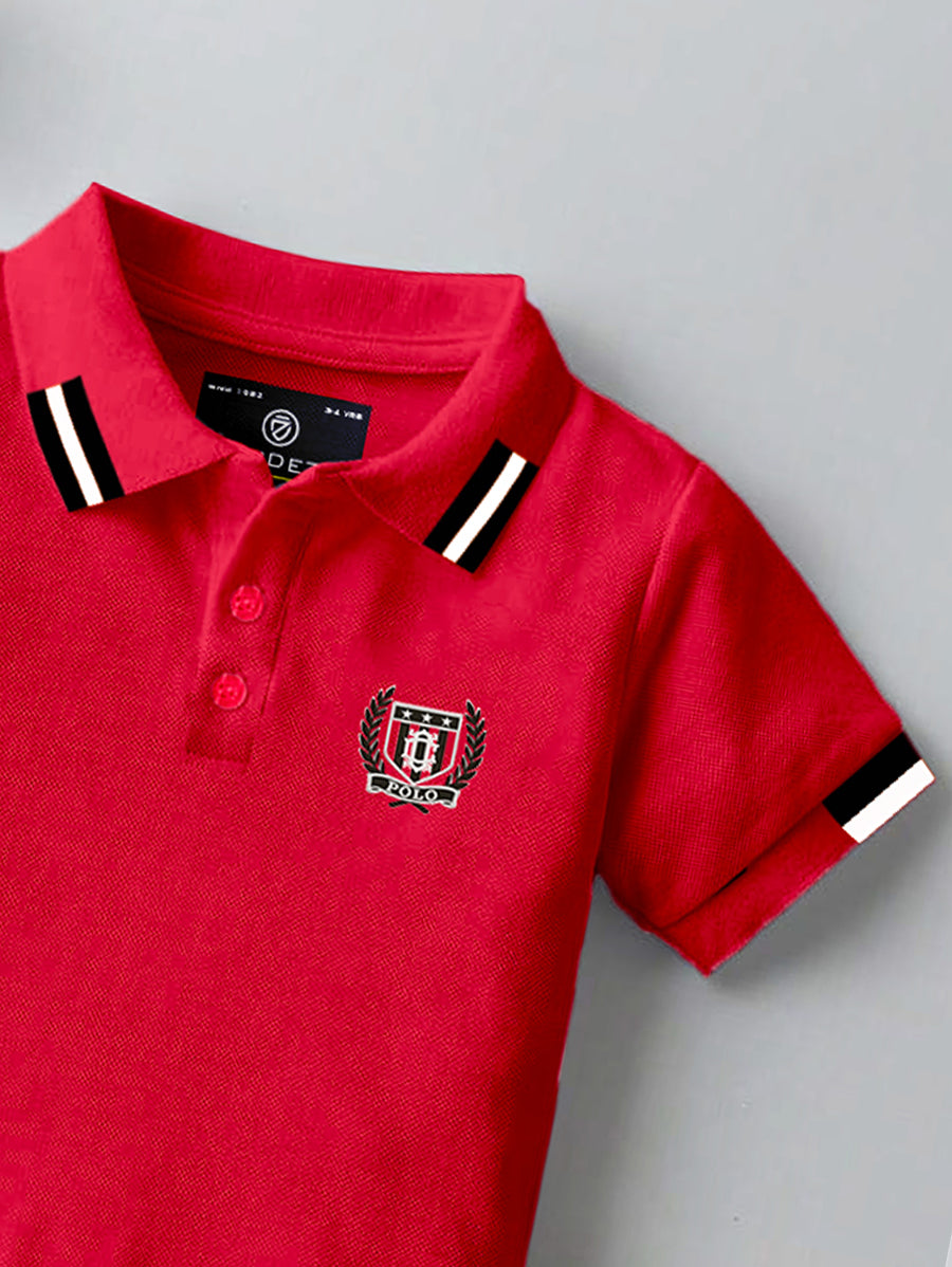 CODEZ Boys Regular Fit Pique Polo T-Shirt (Red)