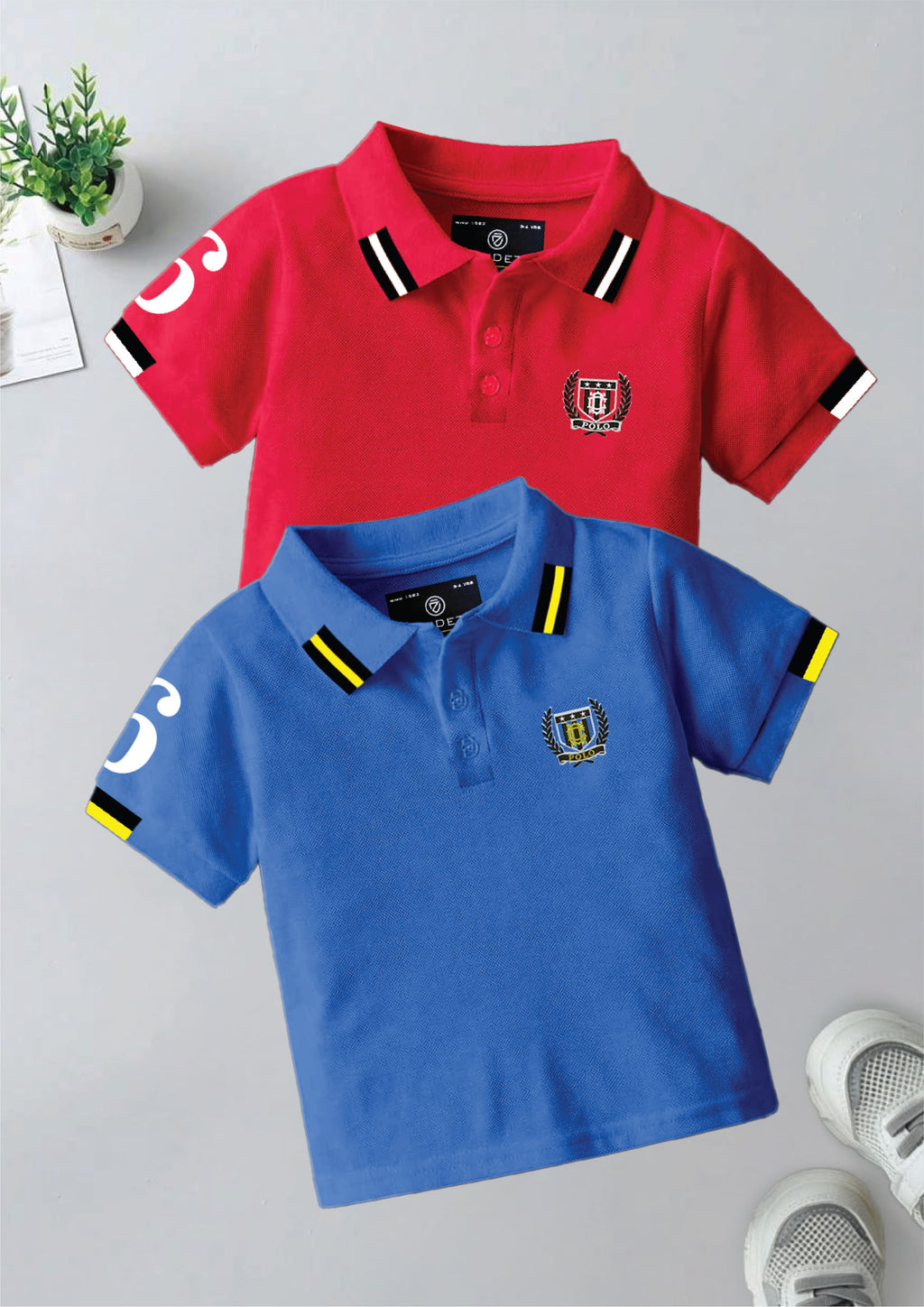 CODEZ Boys Pack Of 2 Self Design Embroidered Polo Tshirts
