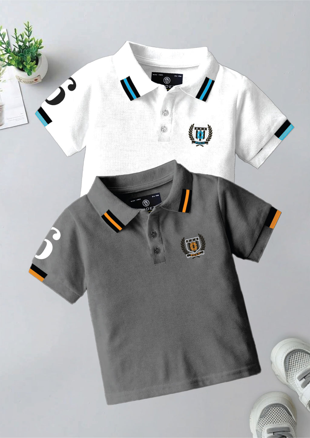 CODEZ Boys Pack Of 2 Self Design Embroidered Polo Tshirts