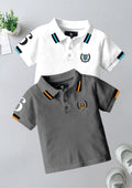 CODEZ Boys Pack Of 2 Self Design Embroidered Polo Tshirts
