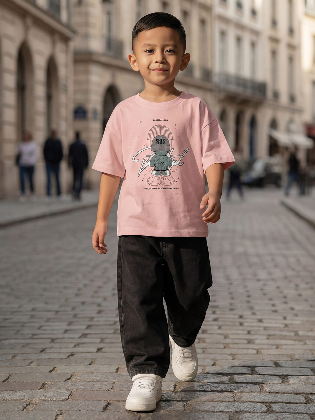 CODEZ Boys Peach Graphic Print Relaxed Fit Drop Shoulder T-Shirt